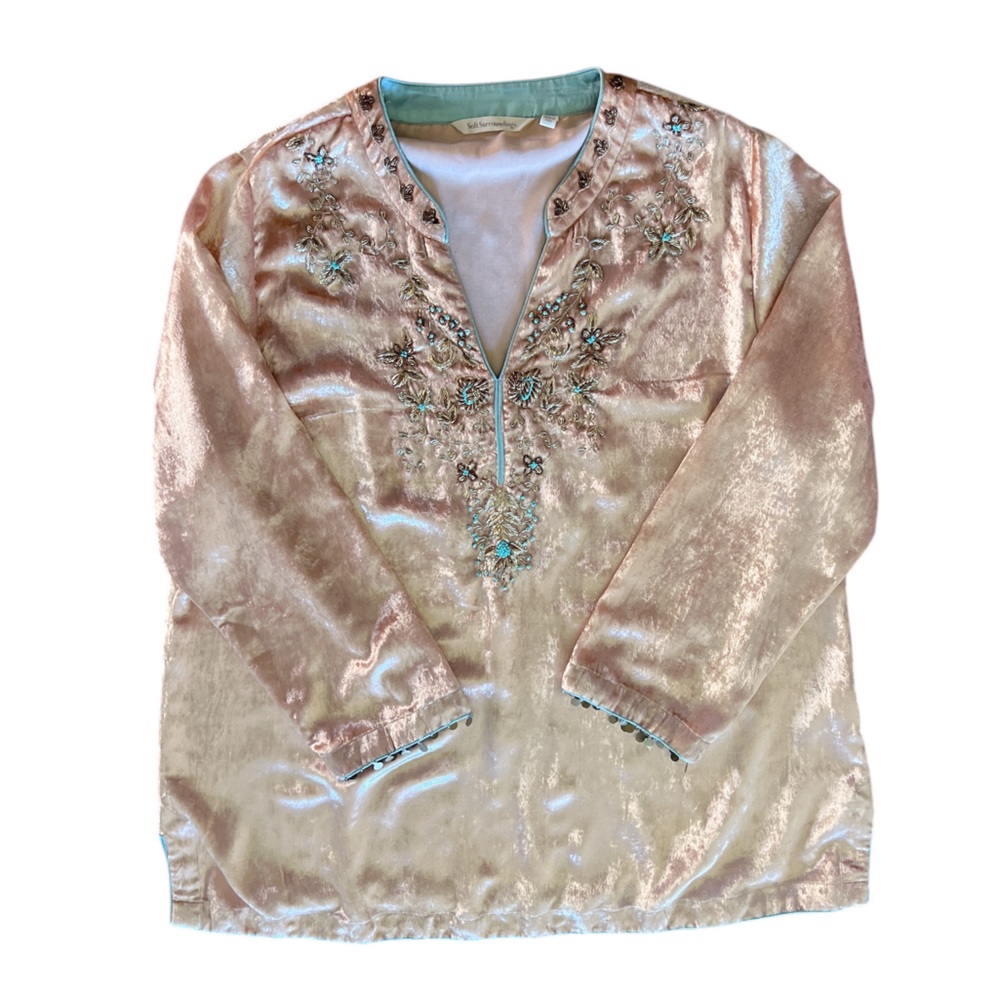 Soft Surroundings Crushed Velvet Moroccan Boho Beaded Embellished Tunic Blouse - Picture 4 of 16